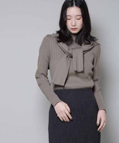 ホホバオイル加工ランダムリブタートルニット