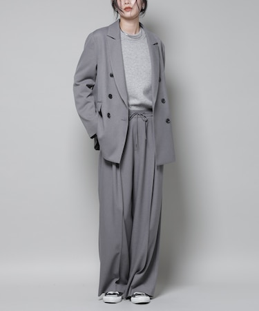 ストレッチサージピンタックイージーワイドパンツ(セットアップ可)