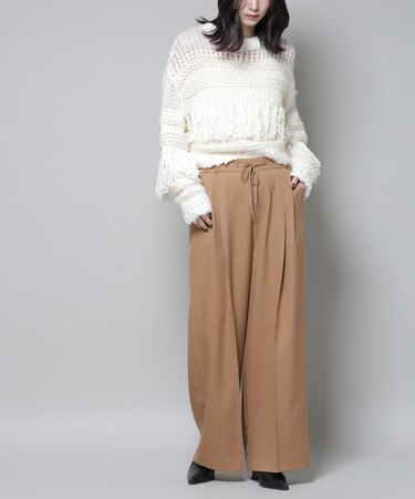 ストレッチサージピンタックイージーワイドパンツ(セットアップ可)