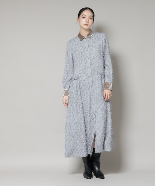 フリンジジャガードナローシャツワンピース