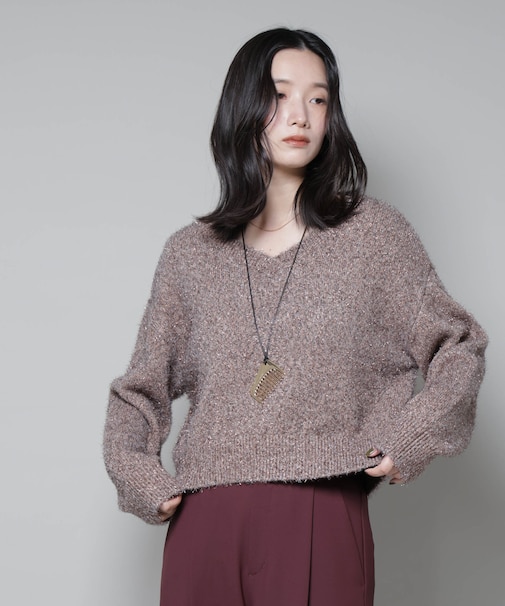 前後2wayラメミックスフェザーニット