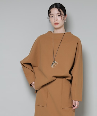 ソフトメルトンジャージータックスリーブモックネックトップス(セットアップ可)