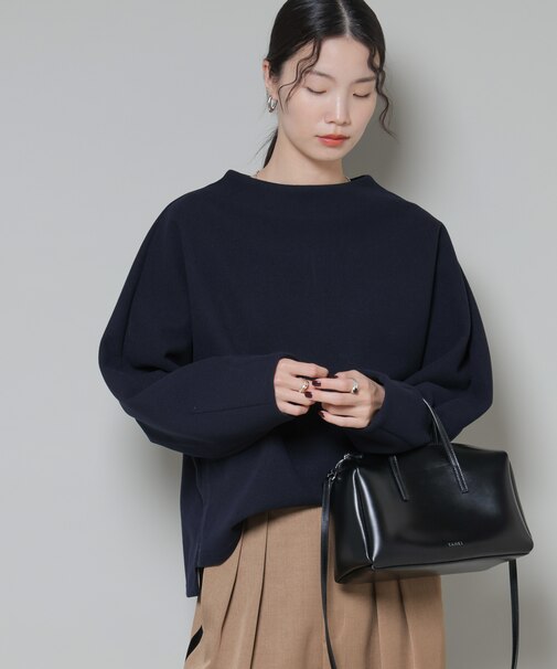 ソフトメルトンジャージータックスリーブモックネックトップス(セットアップ可)