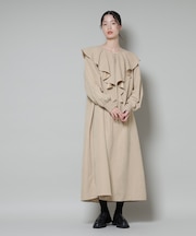 取り外し可能ラッフルカラー付きピーチフレアワンピース