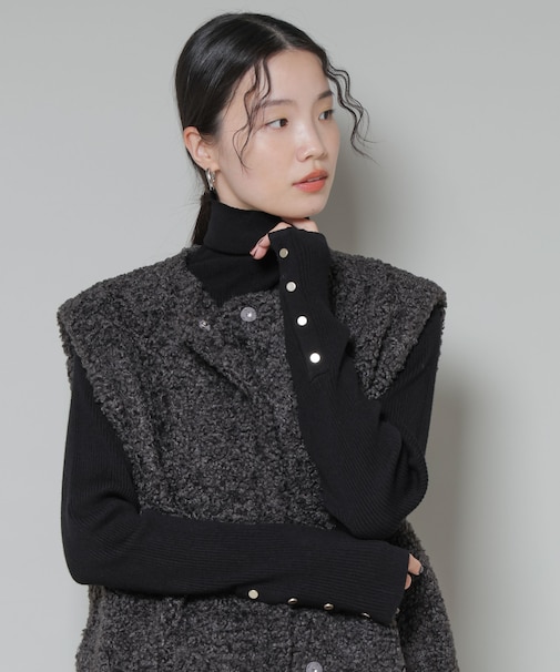 洗濯機洗可メタルボタンリブニット