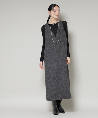 ツイードIラインワンピース×シアーリブニットセット