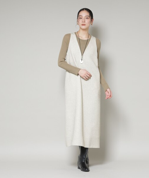 ツイードIラインワンピース×シアーリブニットセット