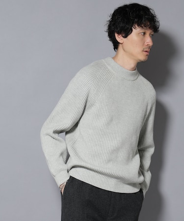 コットンMIXバルキーモックネックニット