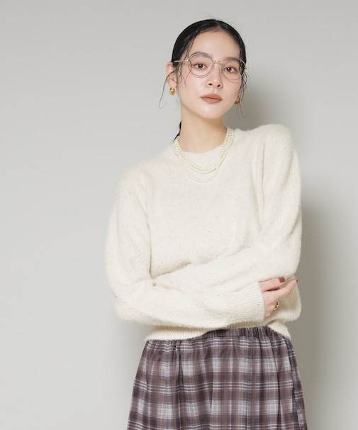 スパンコールフェザーニットプルオーバー