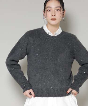 スパンコールフェザーニットプルオーバー