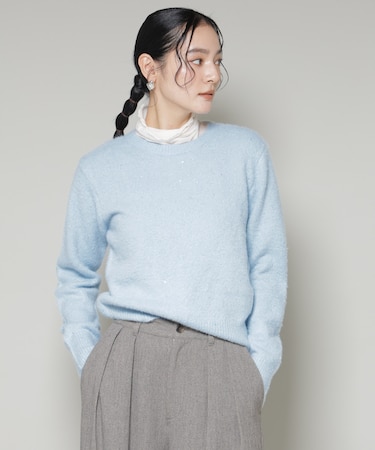 スパンコールフェザーニットプルオーバー