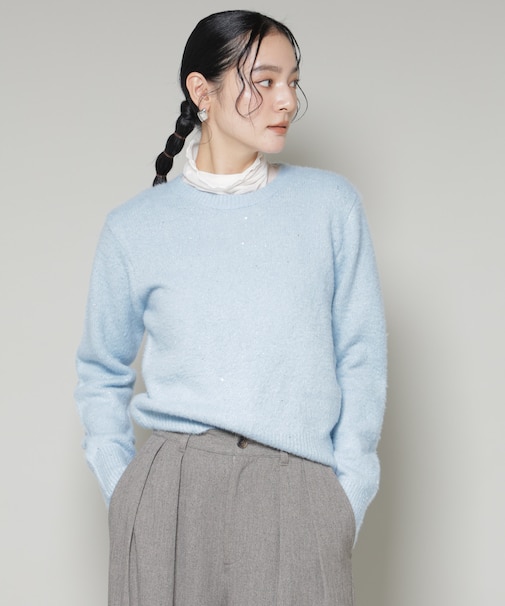 スパンコールフェザーニットプルオーバー