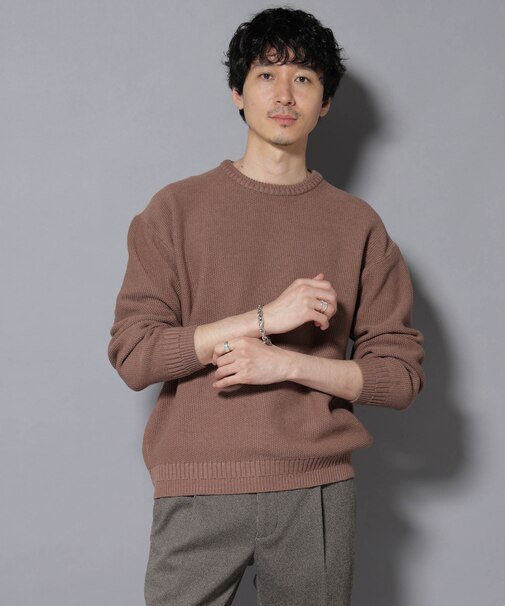 コットンMIXバルキーカノコクルーネックニット