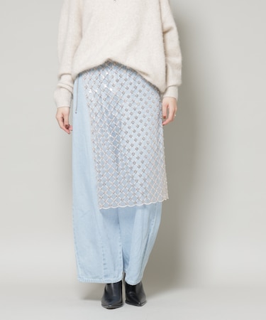 スパンコールビーズ刺繍ラップスカート