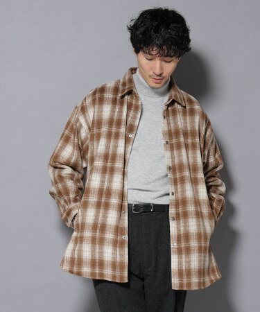 シャギーオンブレーチェックジャケット