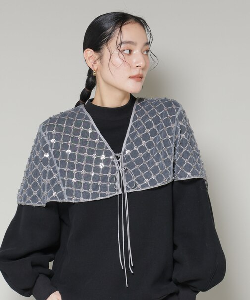 スパンコールビーズ刺繍ボレロストール