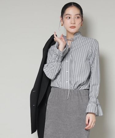 ストライプフリルシャツ