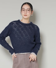 ヘアリー透かしダイヤ柄ニットプルオーバー