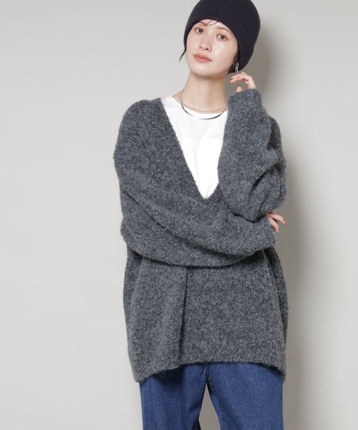 深Vネックオーバーニットプルオーバー