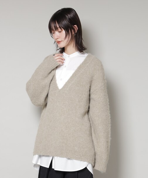 深Vネックオーバーニットプルオーバー