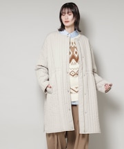 撥水加工 中綿キルティングウエストドロストノーカラーコート