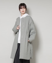 撥水加工 中綿キルティングウエストドロストノーカラーコート