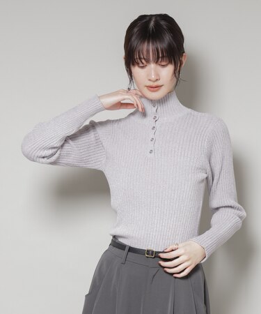 前後2wayボタンネックベロアモールニット