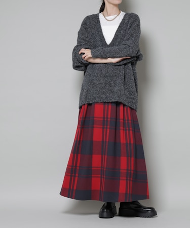起毛チェックタックフレアスカート