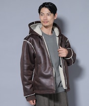 クラックフェイクムートンフードブルゾン