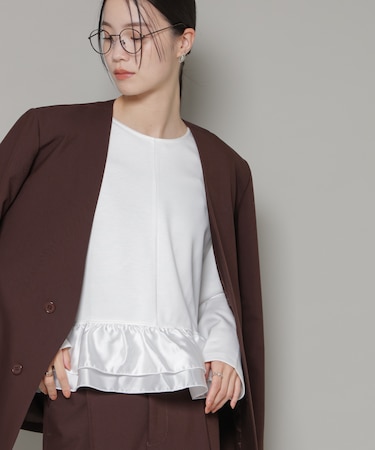 ダンボールカットサテンペプラムトップス