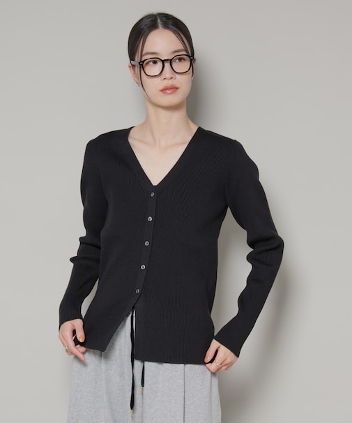 裾スリットVネックリブカーディガン