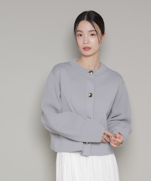 ビッグボタンクルーネックニットカーディガン