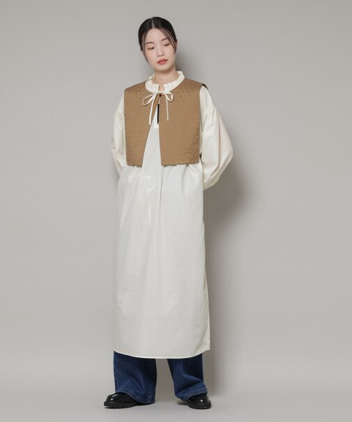 キルティングベスト×ギャザーワンピース アンサンブルセット