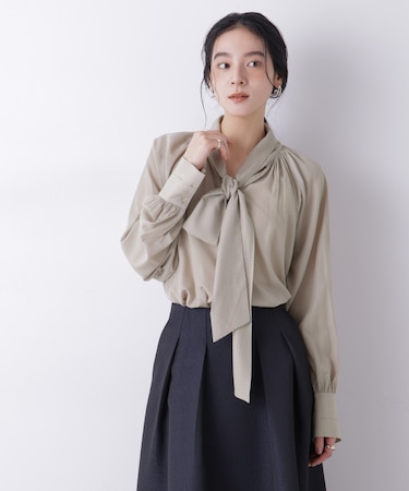 ドビードットリボンタイブラウス