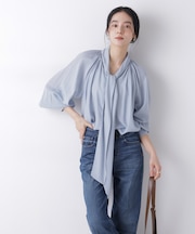 ドビードットリボンタイブラウス