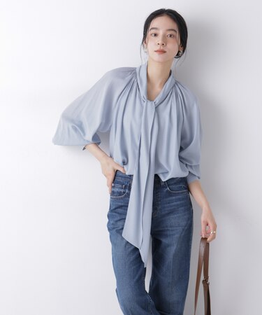 ドビードットリボンタイブラウス