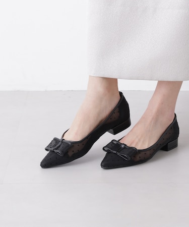 ドットフロッキーリボンパンプス