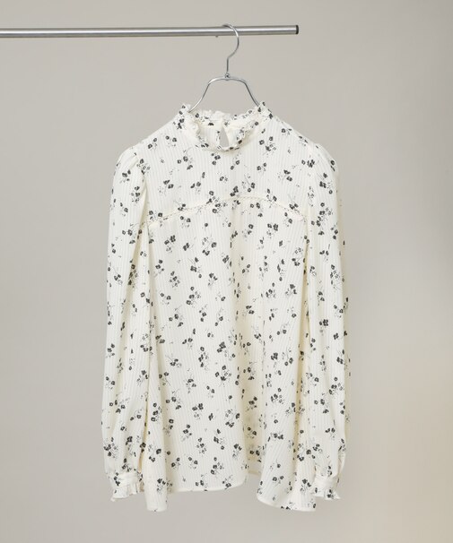 フラワープリントスタンドフリルブラウス(セットアップ可)