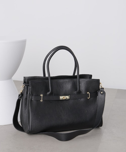 美品　AULENTTI レザートート　ブラック AULENTTI／レザーターンロックモチーフビッグトート｜ナノ・ユニバース