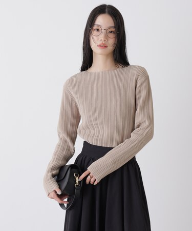 プリーツニットボートネックトップス(セットアップ可)