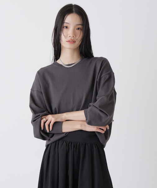 洗濯機洗可バンブーレーヨンニット ワイドクルーネックプルオーバー