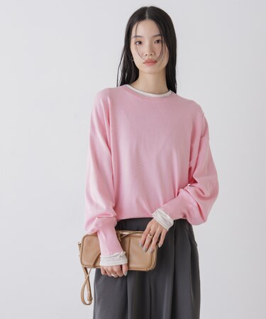洗濯機洗可バンブーレーヨンニット ワイドクルーネックプルオーバー