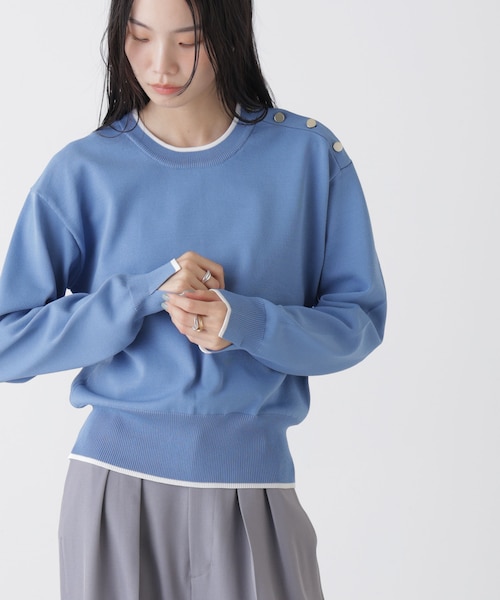 洗濯機洗可UVカットバイカラー釦ディティールニット｜ナノ・ユニバース