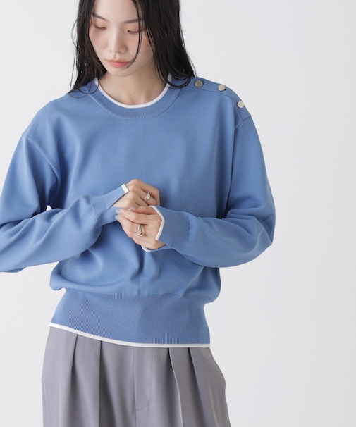 洗濯機洗可UVカットバイカラー釦ディティールニット