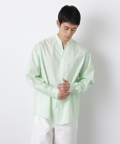 「大人のワイドシャツ」バンドカラー 長袖