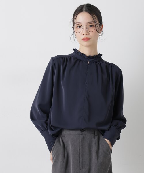前後2wayスタンドカラーギャザーブラウス｜ナノ・ユニバースの通販