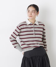 レイヤードライクボーダーポロニット