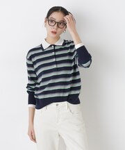 レイヤードライクボーダーポロニット