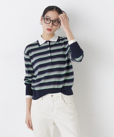 レイヤードライクボーダーポロニット