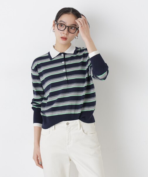 レイヤードライクボーダーポロニット